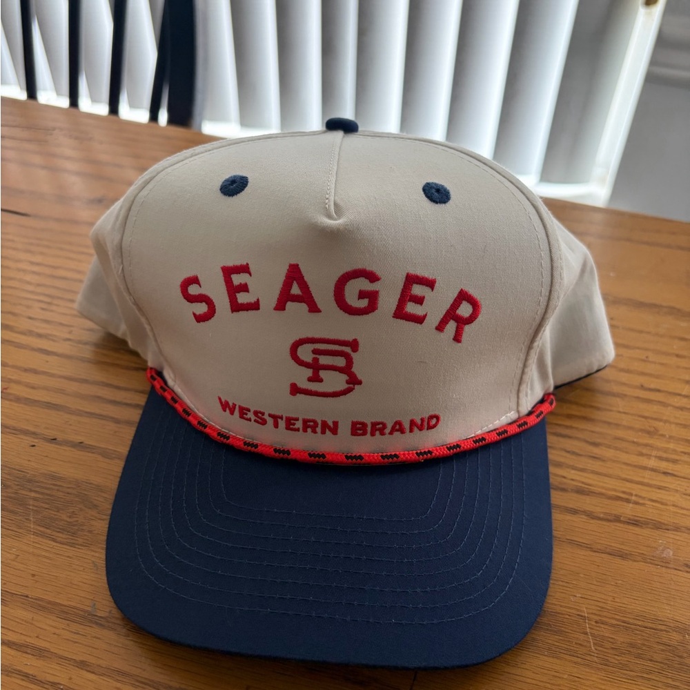 Seager Western Brand White and Navy Hat